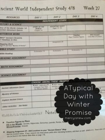 A typical day with Winter Promise {Sample Student Weekly Sheet} @mercyisnew.com