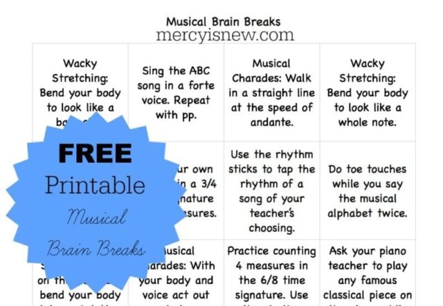 Free Printable Musical Brain Breaks