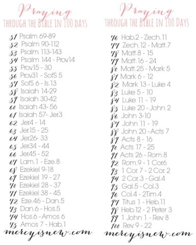 Read Your Bible In A Year Chart